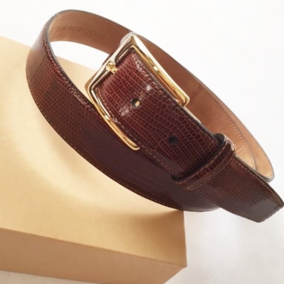 SAKS 5TH AVENUE men's genuine lizard belt, brown - Picture 1 of 8